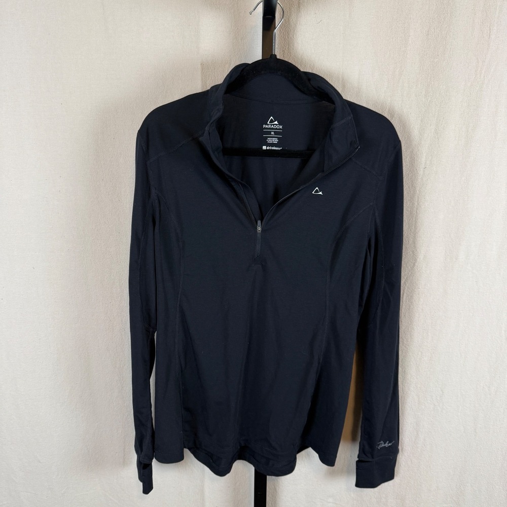 Paradox Women's Black Drirelease Merino Wool‎ Blend Quarter Zip Pullover Top XL